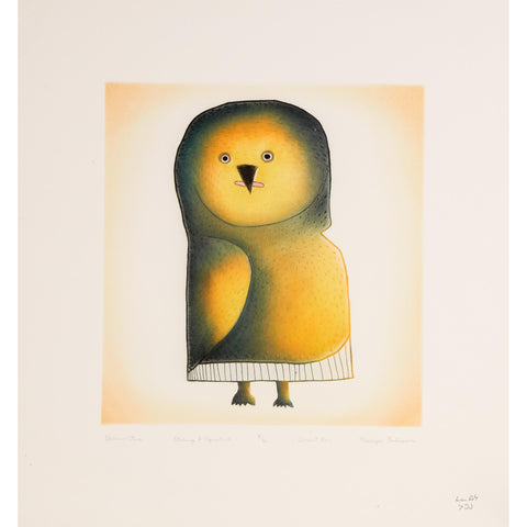 DERNIÈRE IMPRESSION / VINTAGE Yellow Owl par Malaija Pootoogook 2011