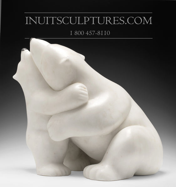 22" Mother bear hugging her cubs by World Famous Manasie Akpaliapik